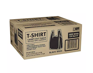 Black Plastic T-Shirt Carry Out Bags (CASE OF 1000)