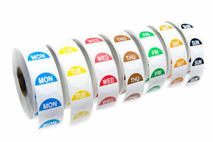 Noble Chemical - 1" Removable Day of the Week Label Rolls - 1000 Labels